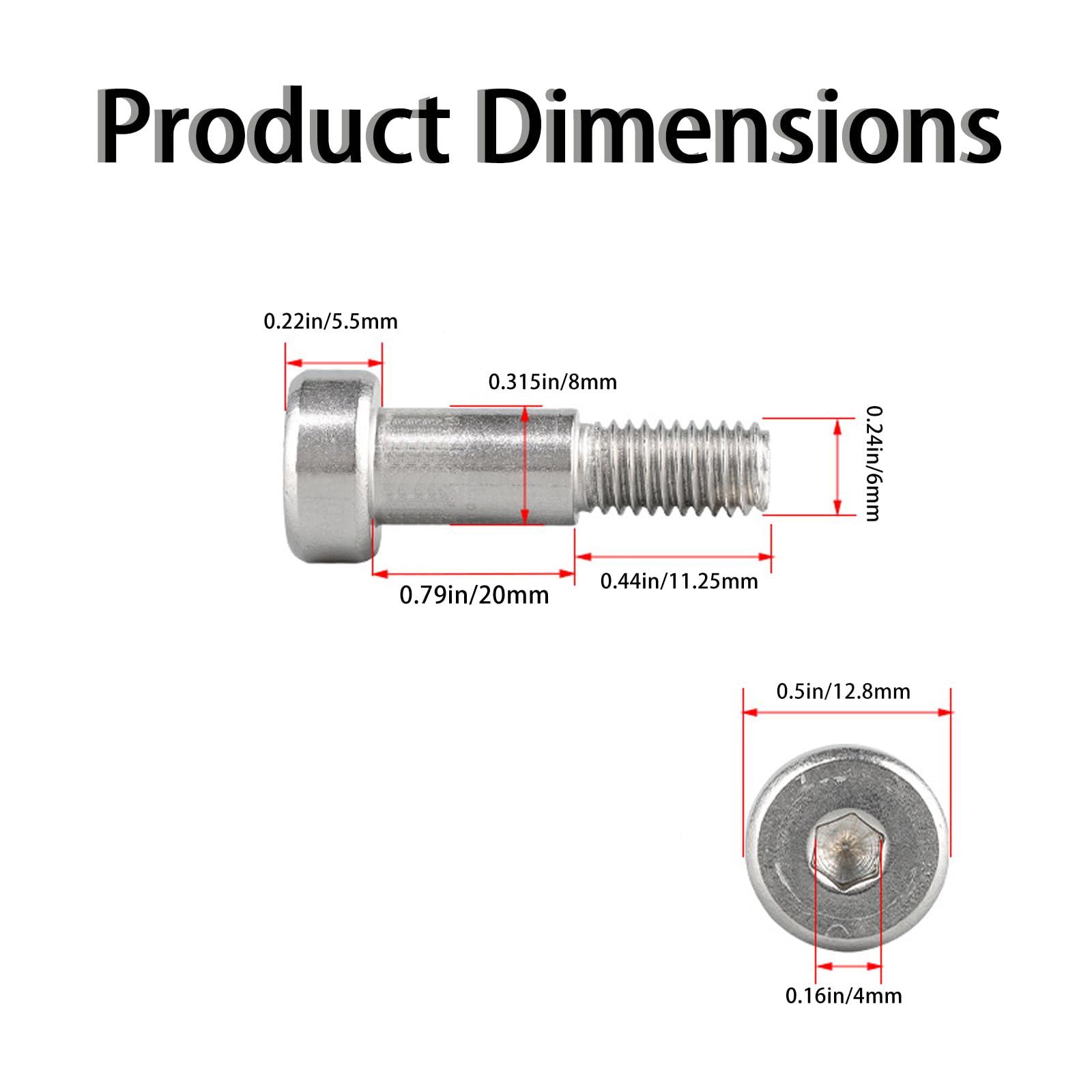 5 PCS 8*M6*20 Hex Socket Shoulder Bolt, Metric Machine Hex Socket Screw, Stainless Steel Shoulder Screws/Bolts, Metric Socket Head Cap Screws, Rust-Resistant, Smooth Finish, Durable