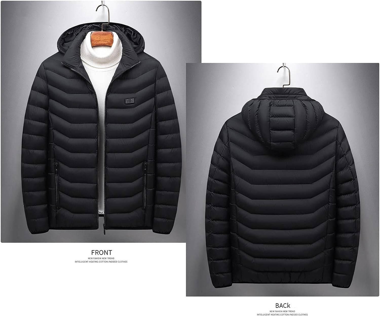 Giacca riscaldata USB da uomo, 15 zone di riscaldamento Gilet riscaldato, Abbigliamento riscaldato Cappotto con Cappuccio Inverno Caldo Giacca Calda Antivento per Sci Escursionismo Caccia Campeggio
