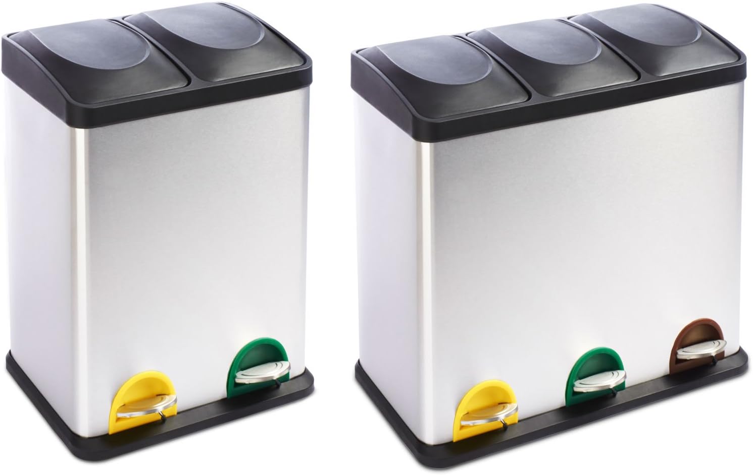 casa pura® 54 Litre Stainless Steel Recycling Pedal Bin, Brandon | 3x 18L Compartments for Easy Waste Seperation | Fingerprint Proof Rubbish Bin