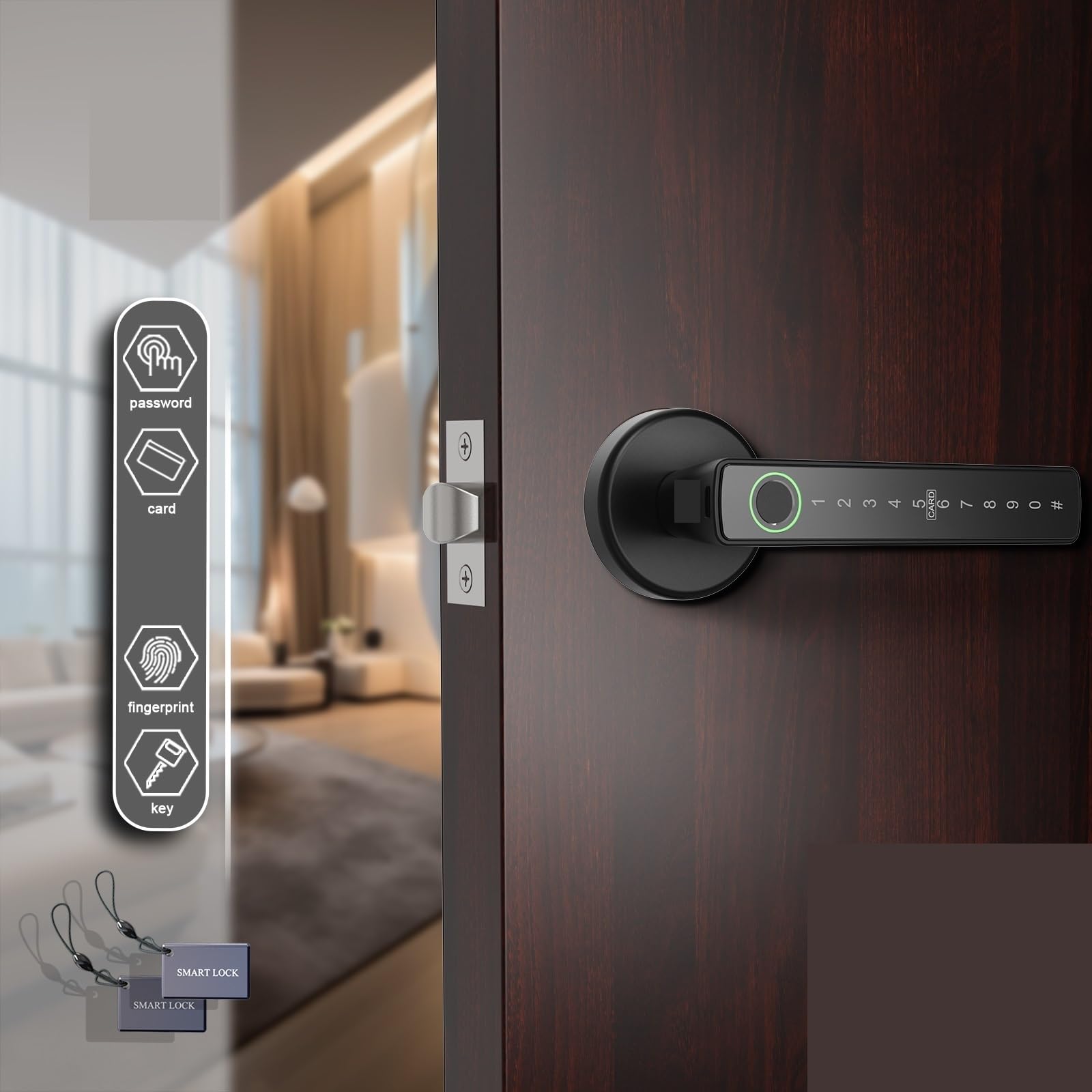 Serrure intelligente à empreintes digitales, Bluetooth, carte de mot passe, porte en bois, chambre coucher, entrée sans clé, serrure Bureau Commercial