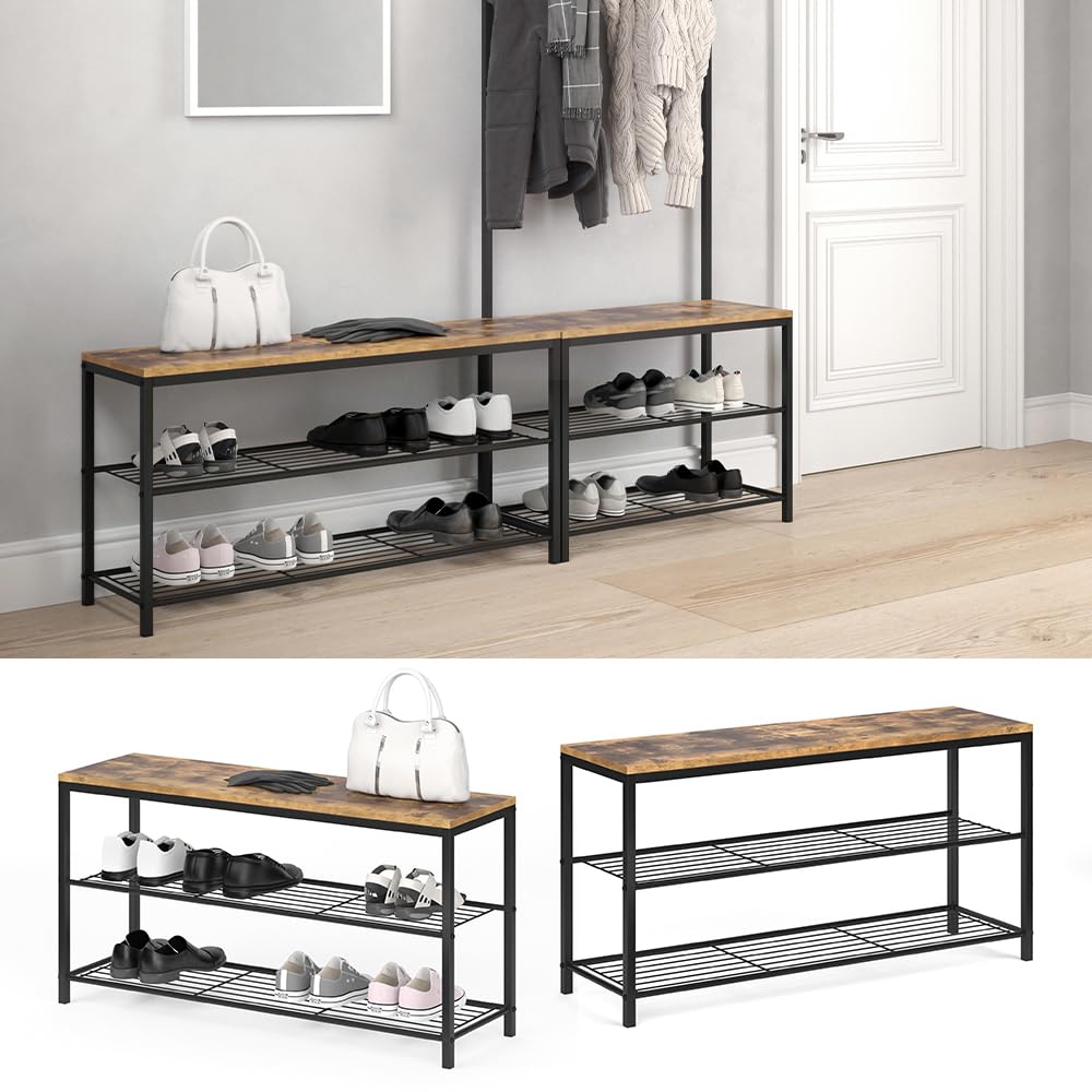 Vicco Banco para Zapatos Fyrk, Madera Antigua, 100 x 51.5 cm | con dos niveles de almacenamiento para una organización clara de los zapatos