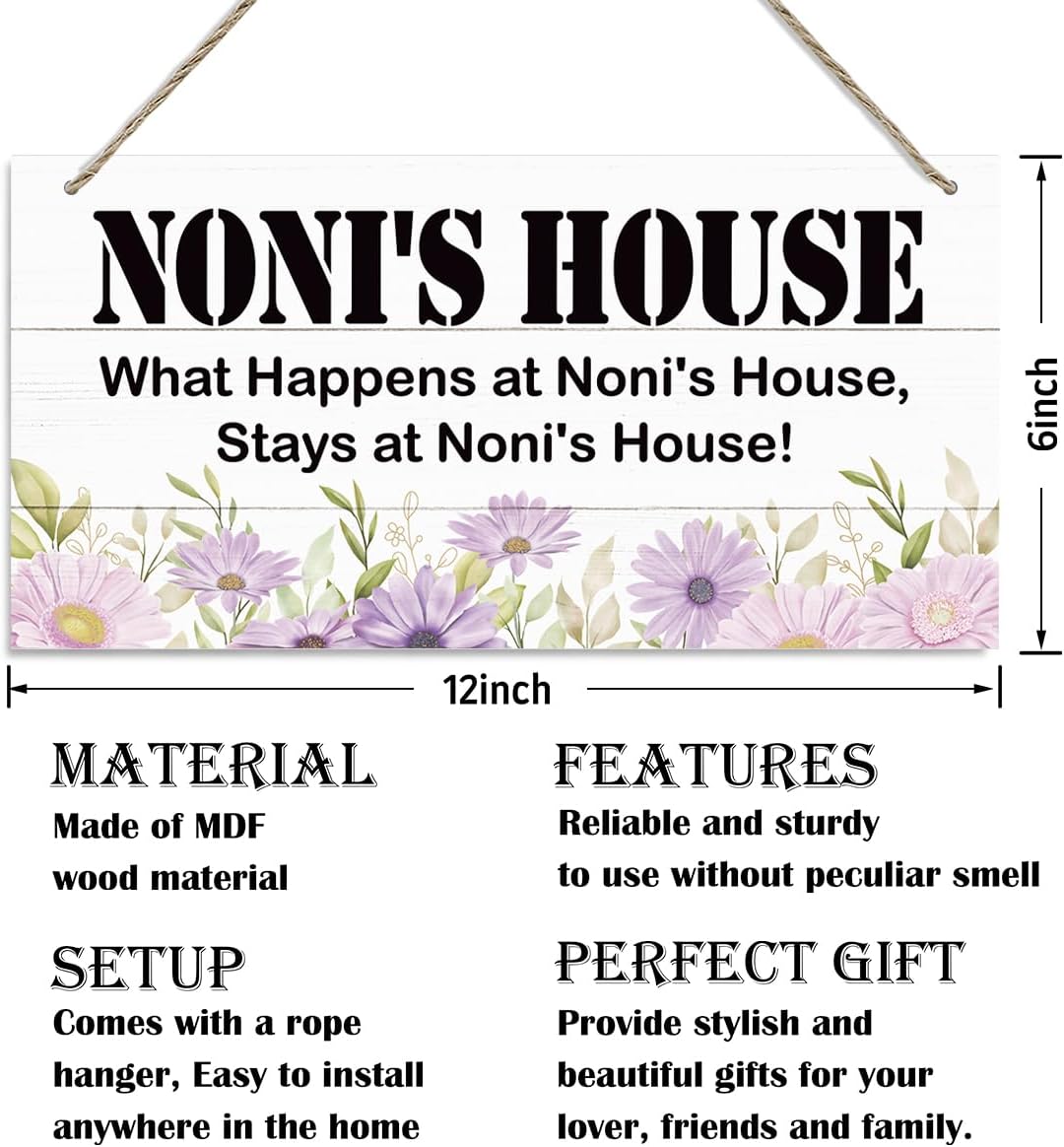 Rustic Decor for Noni's House, What Happens at Noni's House Stays at Noni's House, Grandma Nicknames Sign, Decorative Wood Hanging Wood Plaque, Home Wall Decor, Noni Gift from Grandson Granddaughter - Image 2