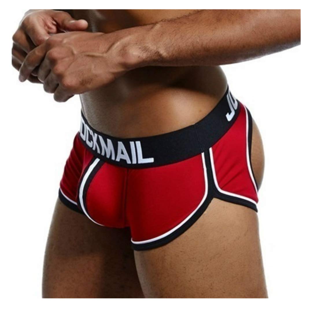 Sexy Herren Boxershorts Jockstrap Männer Sexy Unterwäsche Rückenfreies Gesäß Herren Strings Schwule Unterwäsche (M, Rot)