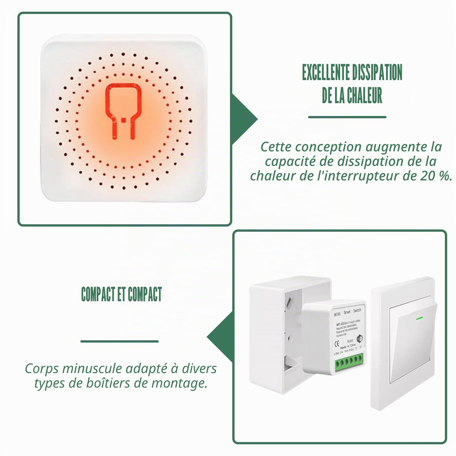 Smart Life commutateur 4 commutateurs de lumière intelligents module 2 voies, WLAN Mini relais intelligent, compatible avec Google Assistant et Alexa, neutre requis
