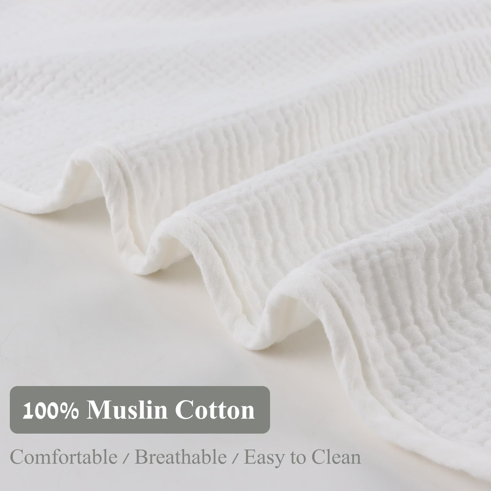 MniJiza Baby Hooded Towel Infant Muslin Cotton Bath Towel Newborn Soft Absorbent Towels (White) - Image 3