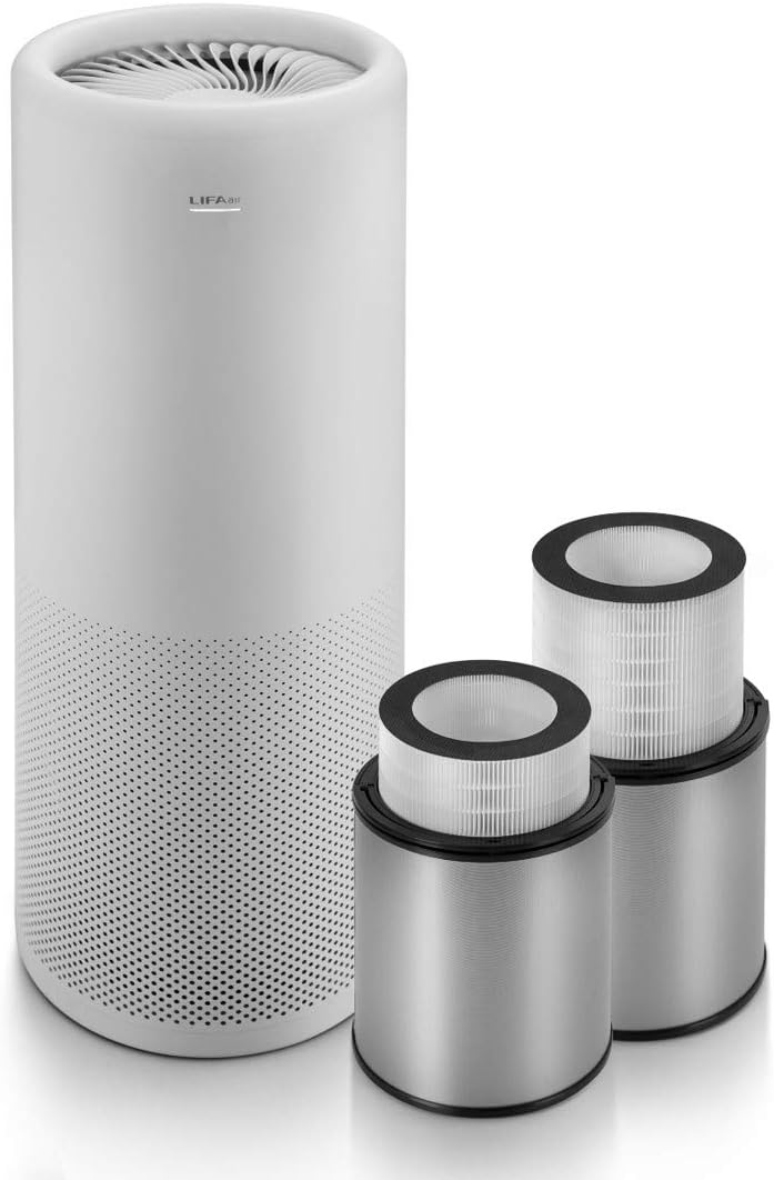 LIFAair LA502C Air Purifier with two filter units next to it