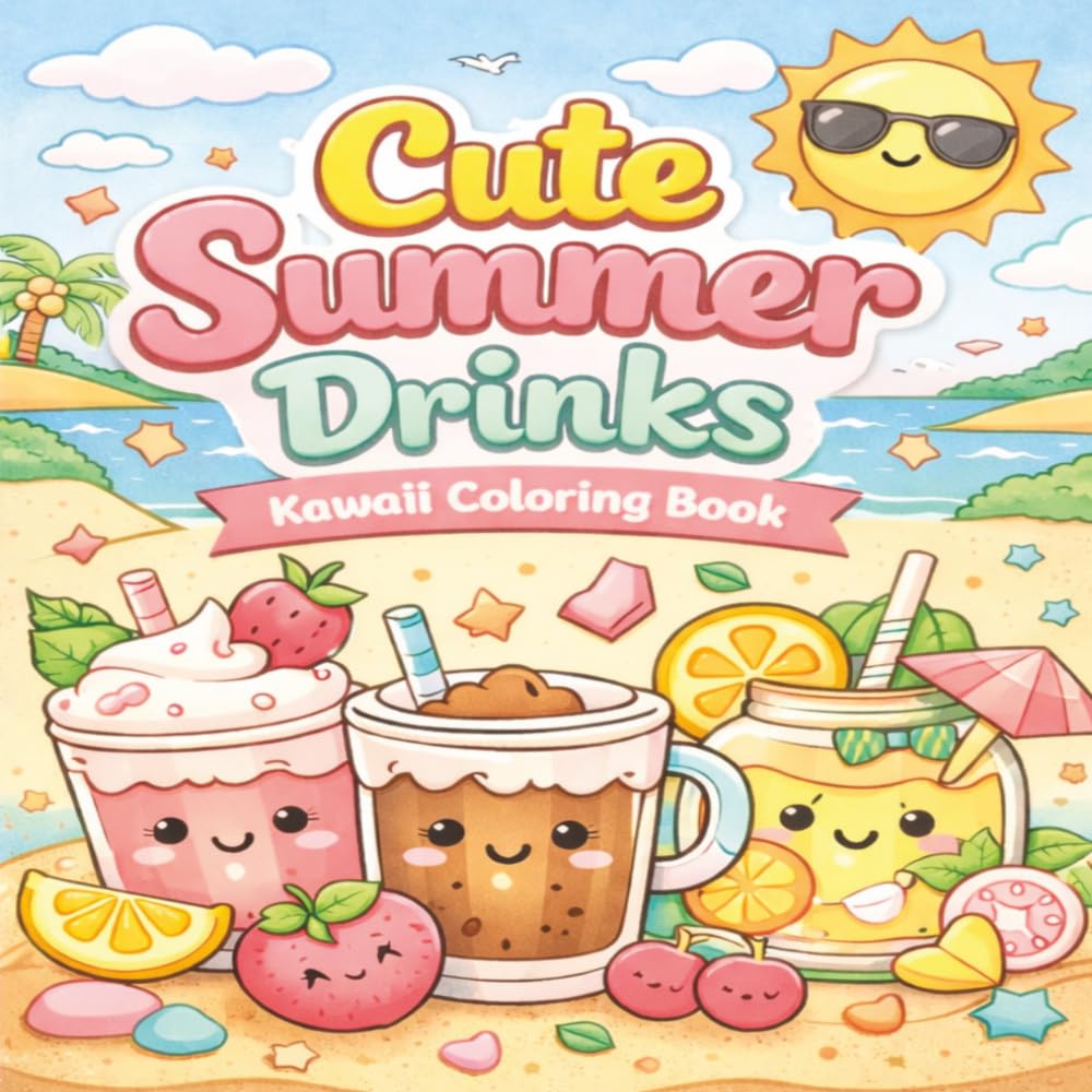 Cute Summer Vibes Coloring Book for Adults Kawaii Relaxing Scenes, Cozy Moments, Drinks