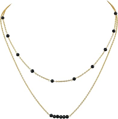 2-Layer Gemstone Beads Choker Necklace, 14k Gold Plated Dainty Stackable Choker Necklaces for Women Trendy Layering, For Women Gifts