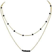 2-Layer Gemstone Beads Choker Necklace, 14k Gold Plated Dainty Stackable Choker Necklaces for Women Trendy Layering, For Women Gifts