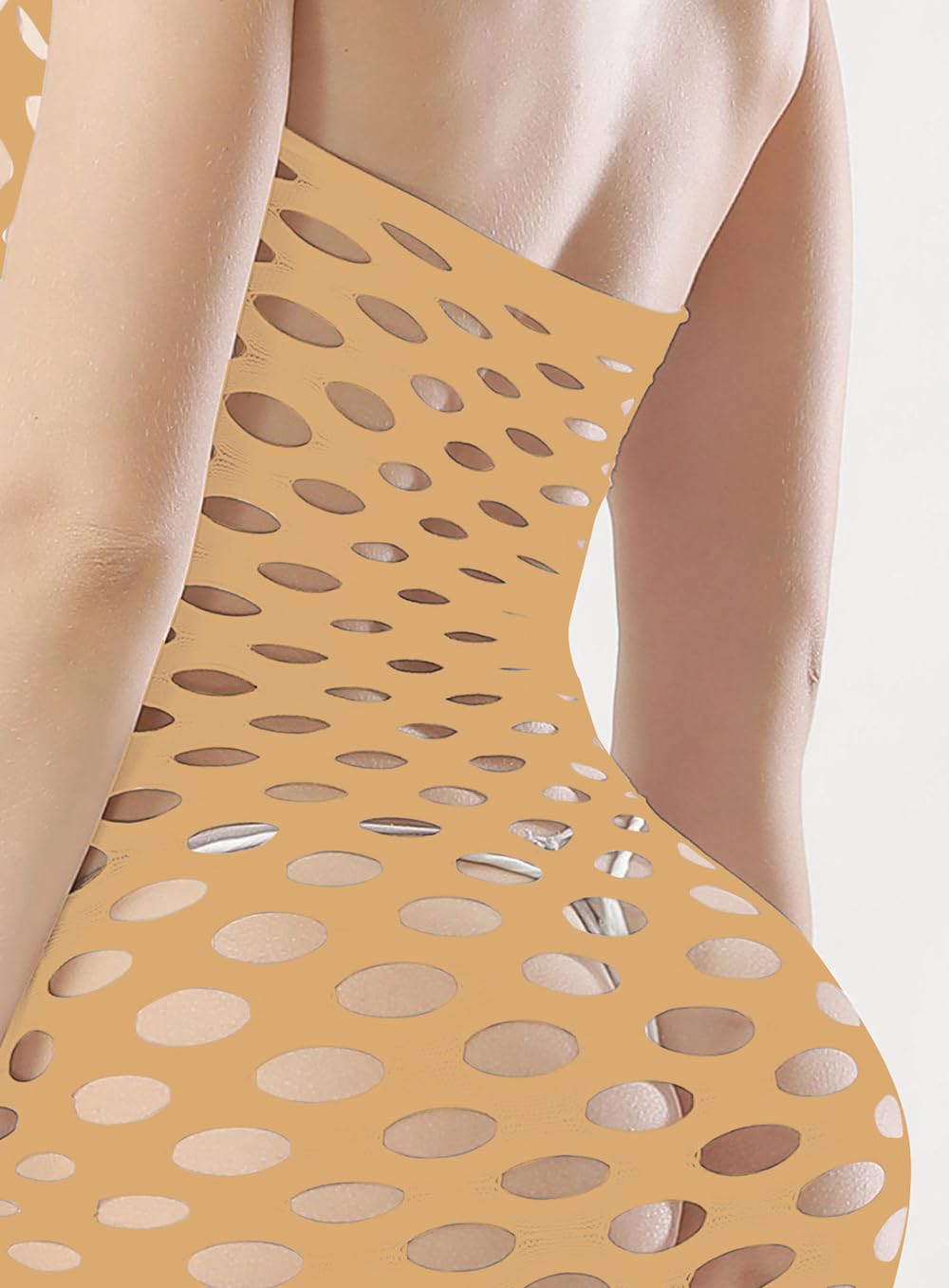 Vorifun Sexy Womens Strapless Fishnet Lingerie Sleepwear Mini Dress Tube Chemise Bodysuit One Size: Beige