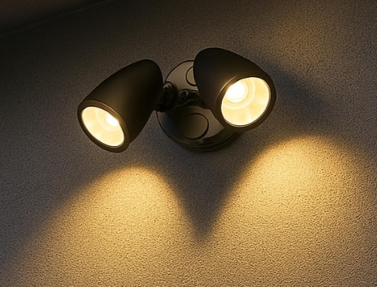CGC Lighting Black Twin LED Spotlight Floodlight Outdoor Wall Light 2 Head Spot Security Adjustable Head Garden Porch Patio Lamp Slim Modern New Garage Shed (Security Light) - Image 2