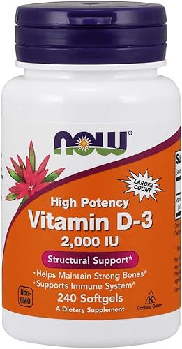 NOW Foods Vitamina D-3, soporte estructural 2000 UI, 480 cápsulas blandas