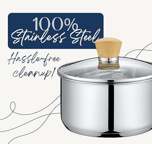 Miniatura 6 de CONCORD Providence Series - Juego de utensilios de cocina de acero inoxidable de 10 piezas. Sartén, sartén, horno holandés y olla común. Cocina
