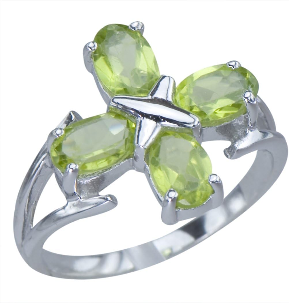 Genuine Natural Peridot Gemstone Cross Sterling Silver Jewelry Band Womens Ring Size 7