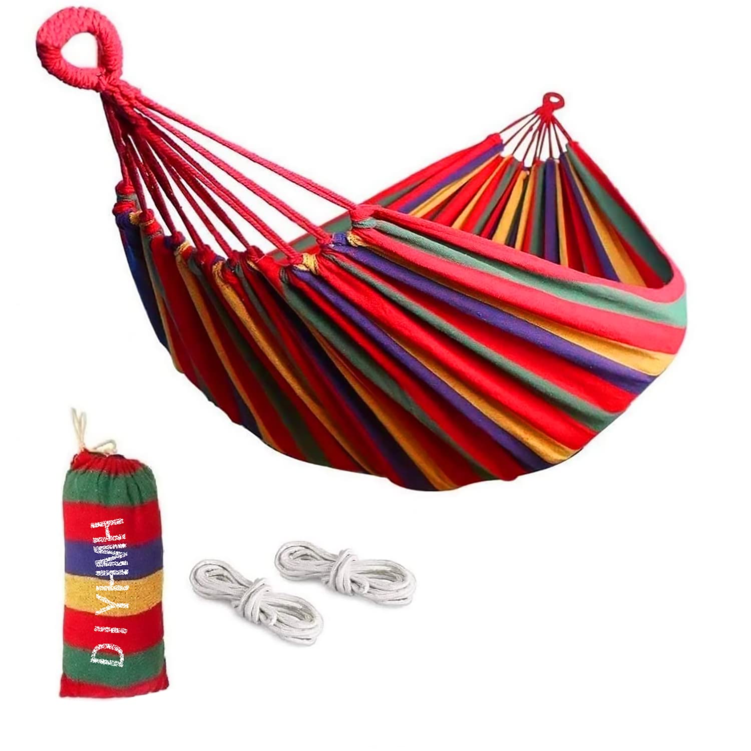 Camping Hammock Extra Large Canvas Cotton Hanging Hammock (Rainbow)