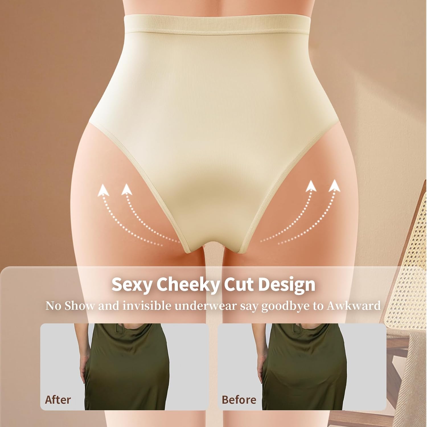 Women's High Waisted Cheeky Underwear,Slight Tummy Control Panties,High Cut Stretch Ladies Briefs Multipack - Image 4