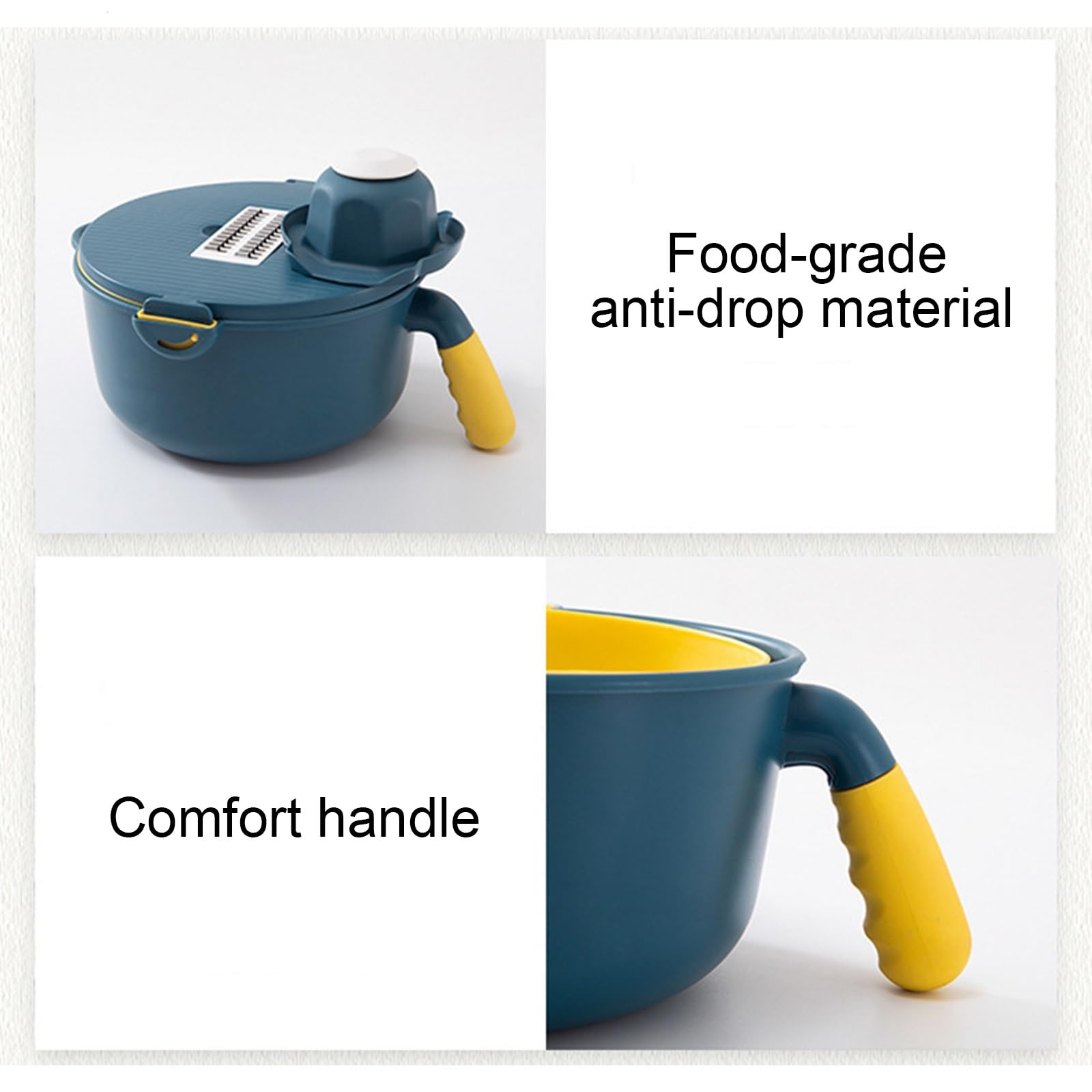Cortador de verduras multifuncional con cesta de drenaje giratoria de gran capacidad, 6 cuchillas intercambiables para rallar y cortar frutas y verduras eficientes