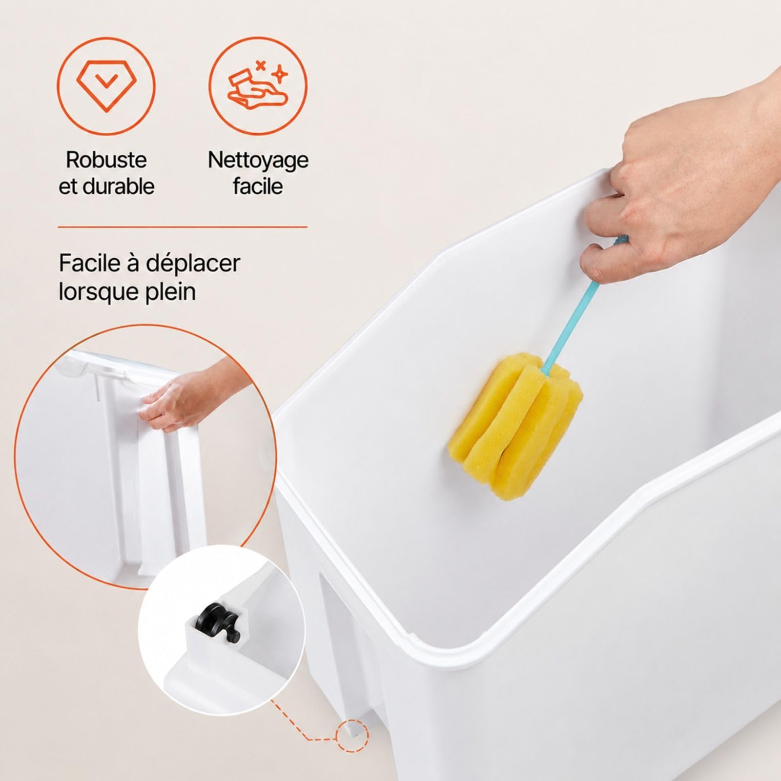 Lot de 2 conteneurs de riz 20 L avec couvercle, boîte de rangement pour céréales et farine, bac de cuisine avec roulettes