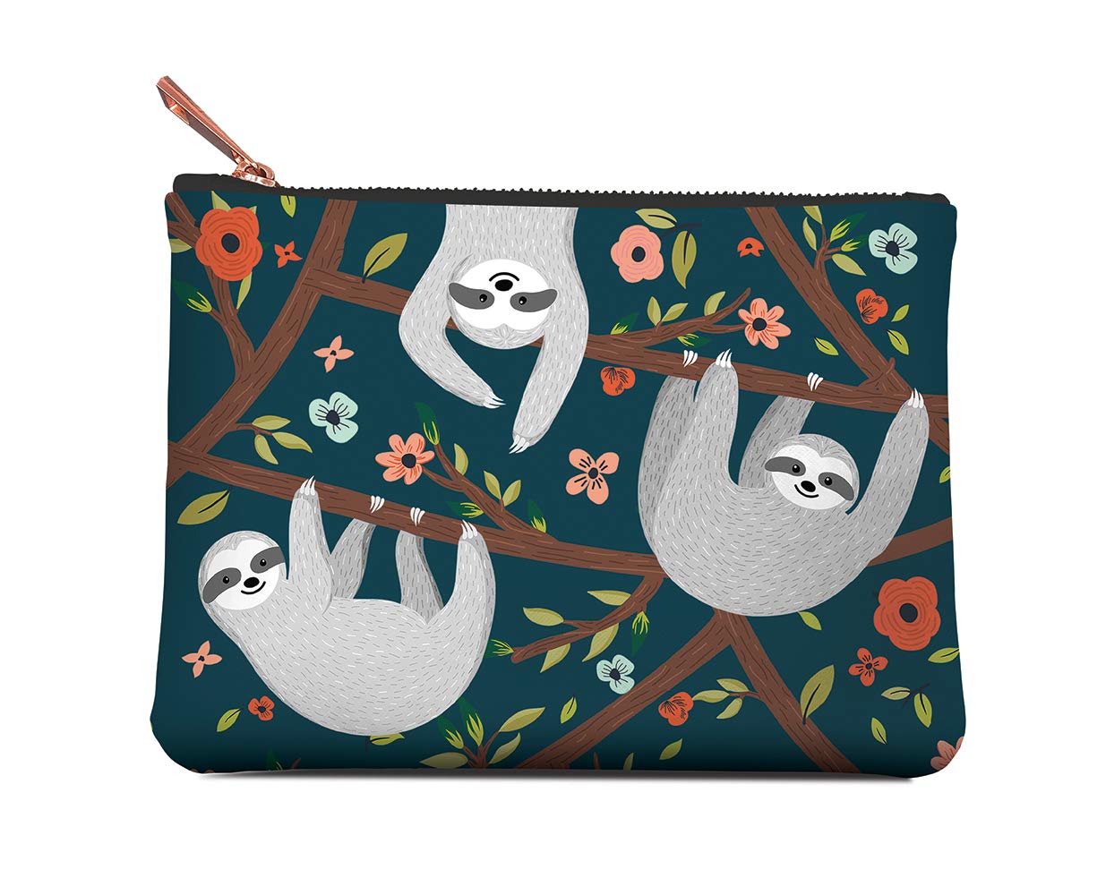 Medium Zippered Pouch by Studio Oh! - The Sloth Life - 7. 5" x 5. 5" - Faux Leather Material with Full-Color Artwork & Cotton Lining - for Makeup, Pens, Chargers & More