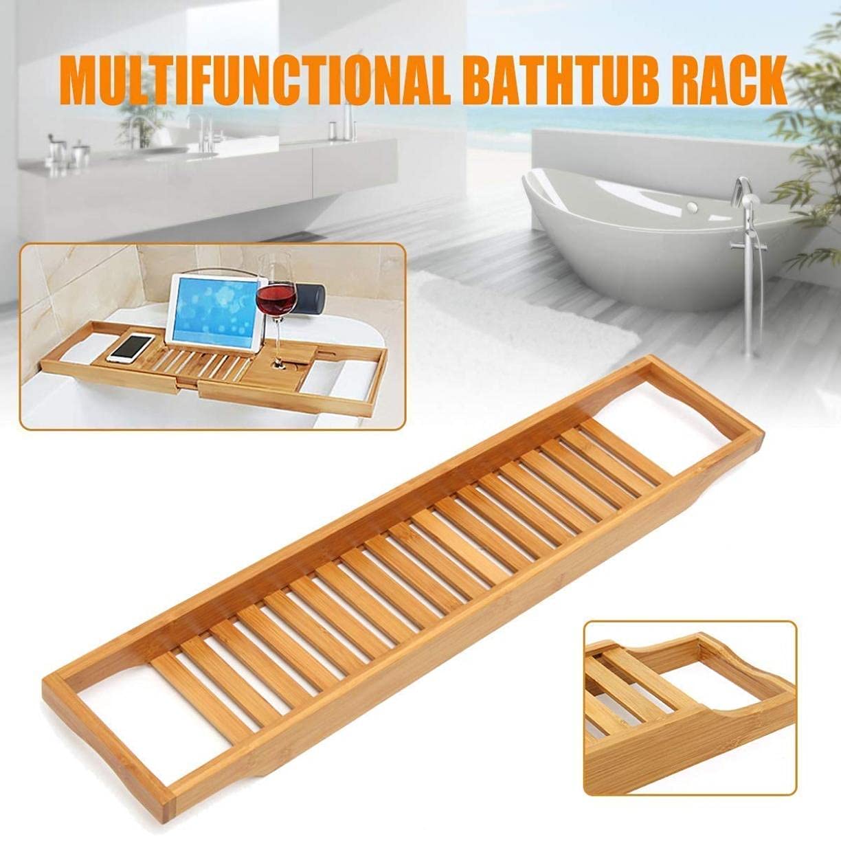 Vassoio regolabile in bambù per vasca da bagno, accessorio di lusso per vino, libri e accessori da bagno, perfetto per gli appassionati di relax e cura di sé