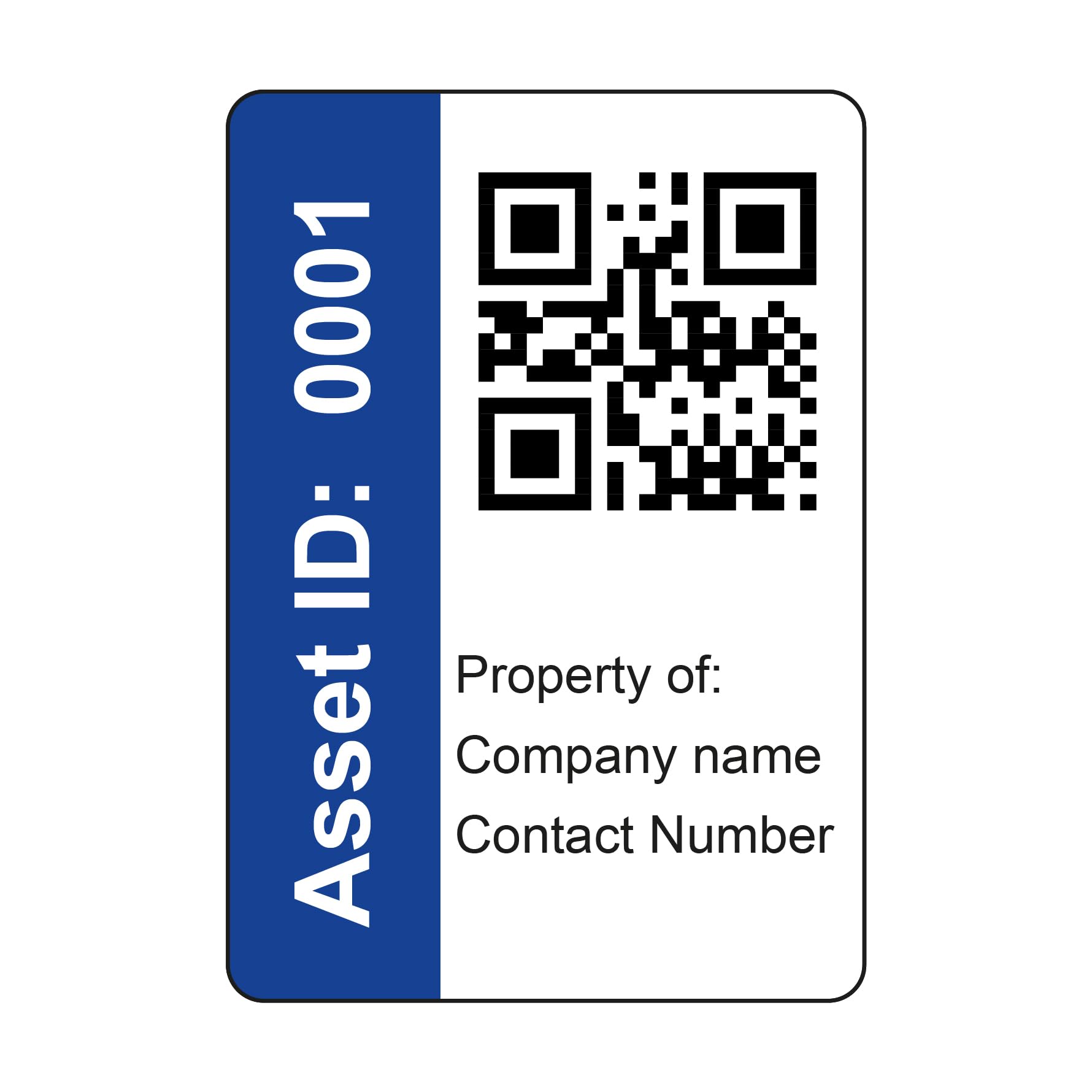 500 Serialised QR Code Asset Tag Labels Custom Stickers- Navy Blue. 40mm x 28mm Permanent Vinyl Labels