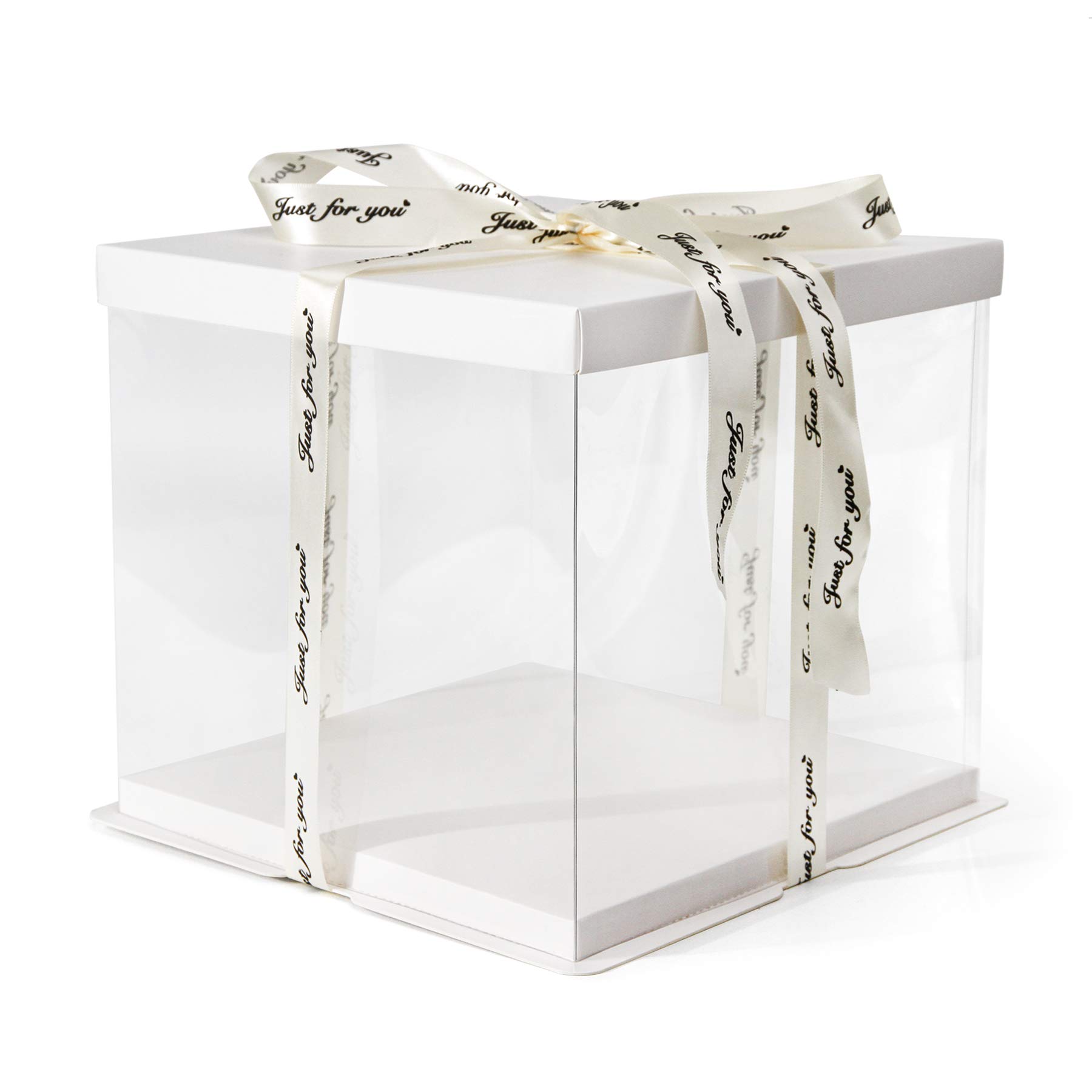 Caja transparente para pasteles, paquete de 2 contenedores para tartas de 10 x 10 x 9 pulgadas con cinta transparente con tapa, paquete de regalo para cumpleaños, boda, color blanco