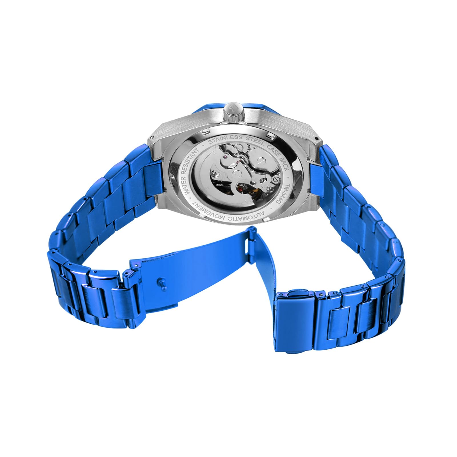 Mechanische Herrenuhr, selbstaufziehende Armbanduhr für Herren, achteckiges Gehäuse, Edelstahlband, Skelett-Design, Uhren