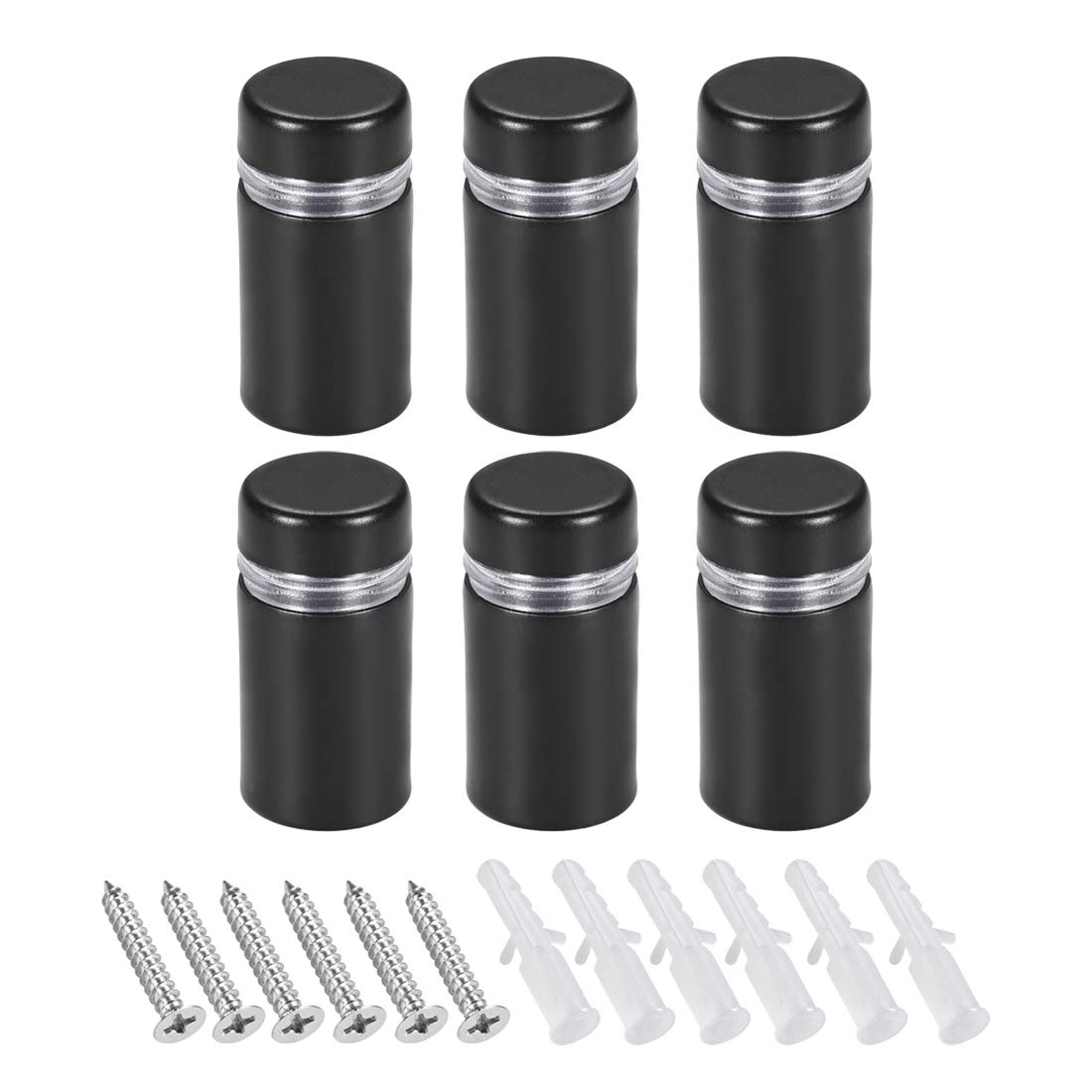 uxcell 1/2 Dia x 7/8"(12x23mm) Standoff Screws Wall Mount Sign Holders Acrylic Glass Nails Black with Screws 6pcs
