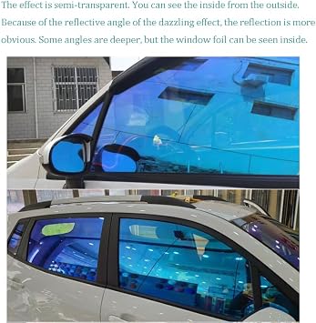 Blue Chameleon Window Tint VLT 67% - Auto Tints for Car Side Windows Protection, Ceramic Window Tint, Blue Change to Green Window Film for Automotive 19.69 x 118.11