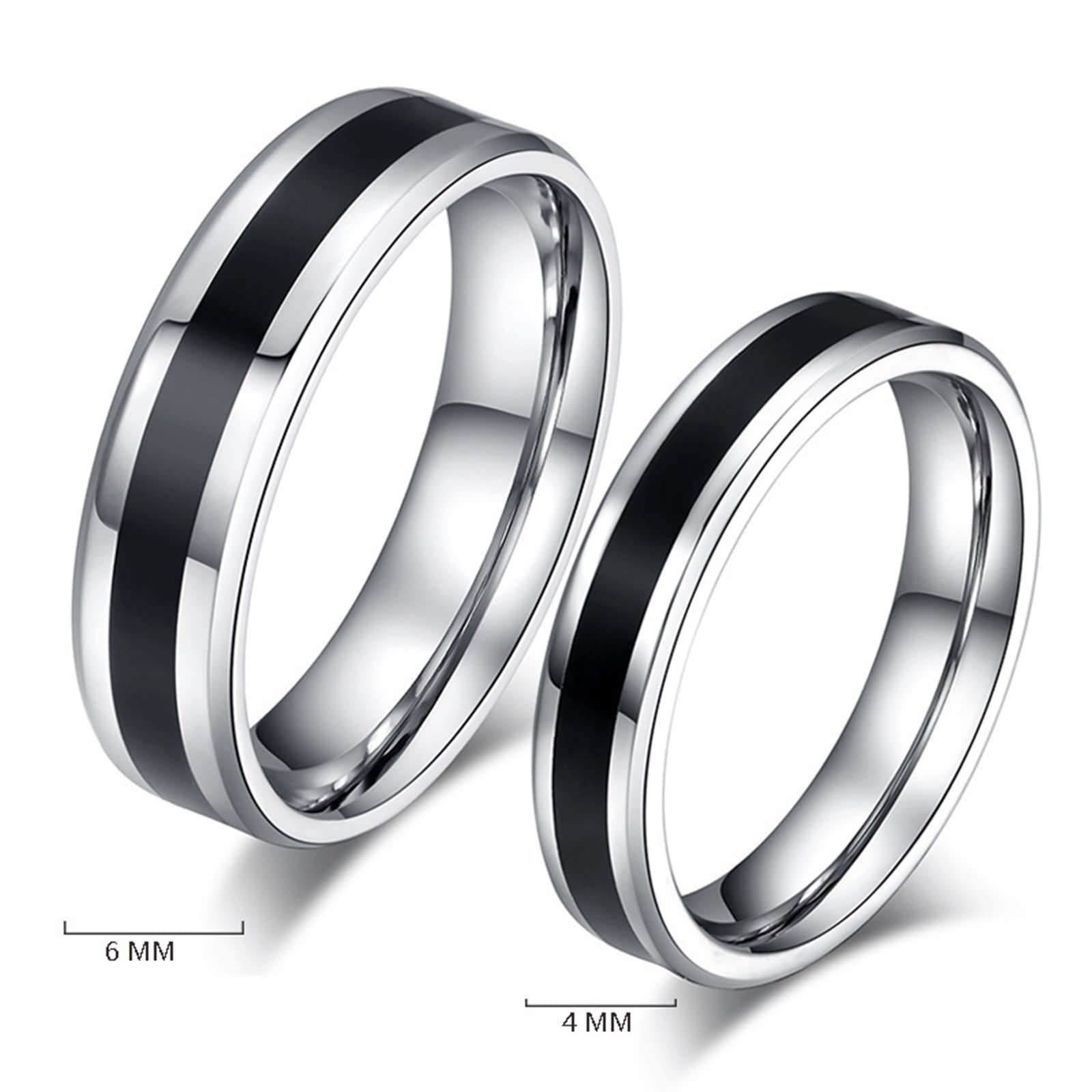 Anillo Mujer Anillos Hombre,Anillos Personalizables Pareja Anillos Pareja Acero Inoxidable Plata Negro 4/6MM con Redondo Pulido Anillo Alianza Pareja