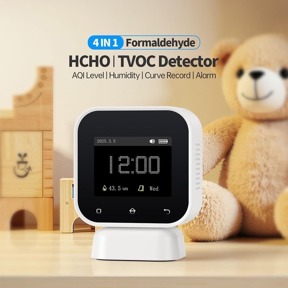 Rilevatore TVOC 4 in 1 con monitor della qualità dell'aria con display di umidità temporanea per ufficio domestico - dati in tempo reale nero SFD-02