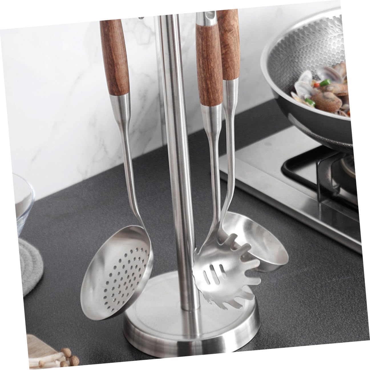GALPADA Stainless Steel Kitchen Storage Rack with 6 Hooks Utensil Holder Spatula Organizer for Cooking Utensils Home Kitchen Supplies Hanging Rack