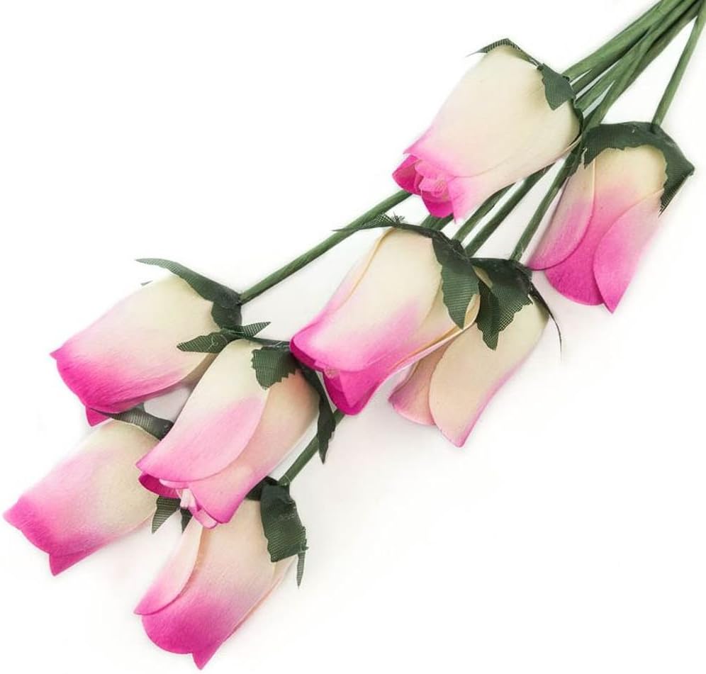 White Roses with Hot Pink Tips Bunch of 8 Closed Bud Wooden Roses for Crafts Custom Bouquets and Other DIY Projects. Choose Form Over 60 Colors.