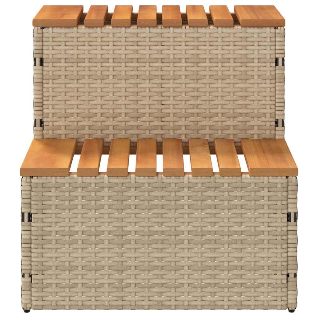 vidaXL Whirlpooltreppe Beige 50x50x50,5 cm Poly Rattan Akazie Massiv, Whirlpool-Stufe, 2-Stufen-Leiter, Tritthocker, Stufe für Whirlpool, Poolleiter