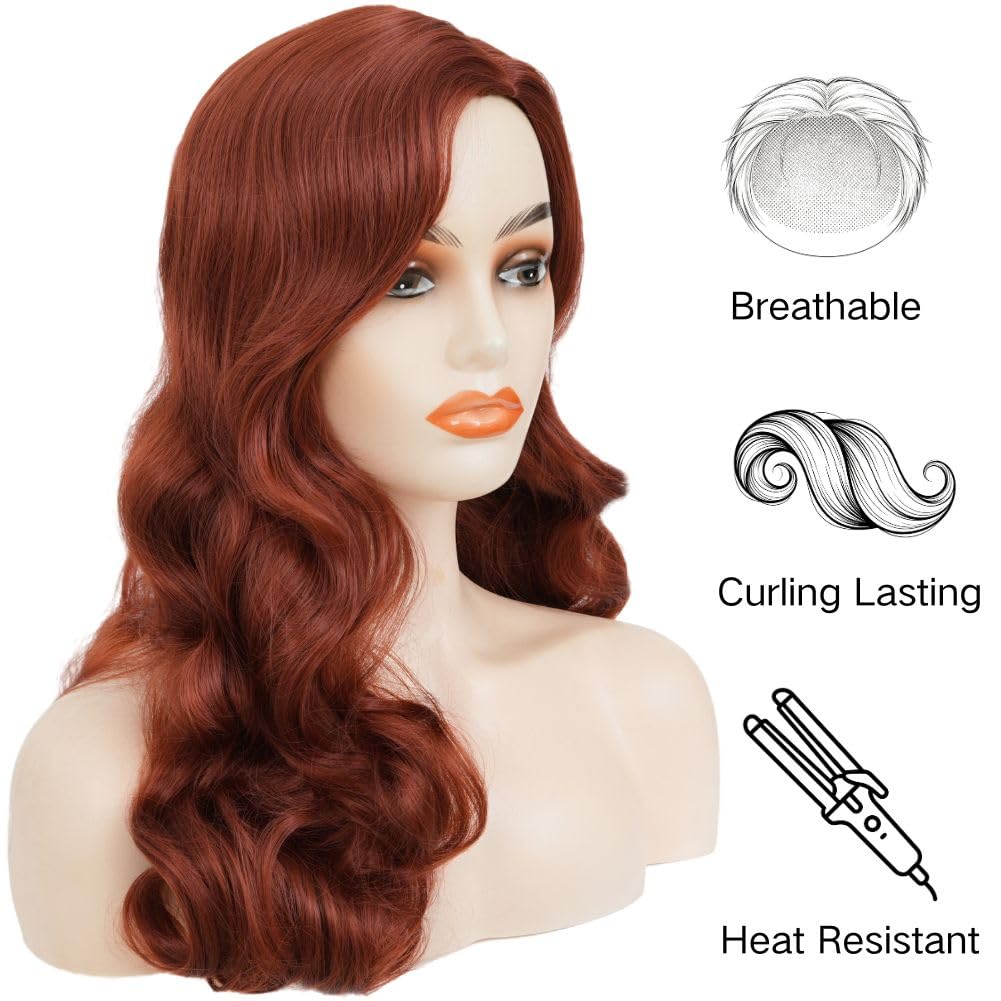 Rote Lockig Vintage Perücken für Damen Lange Fingerwelle Perücke Alte Hollywood Cosplay Retro Haar Perücke für 1920er Jahre Party Halloween Kostüm Verwenden (Braun Rote)