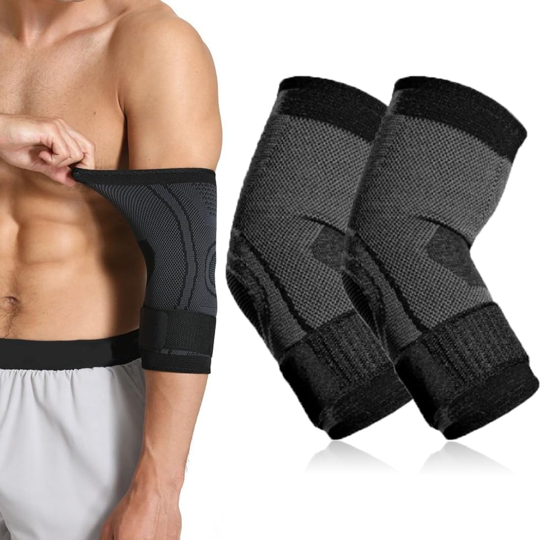 Mayoii Gomitoiera Elastica 2 Pezzi – Fascia Antiscivolo Per Gomito Del Tennista, Uomo E Donna, Traspirante Per Fitness, Palestra E Uso Quotidiano