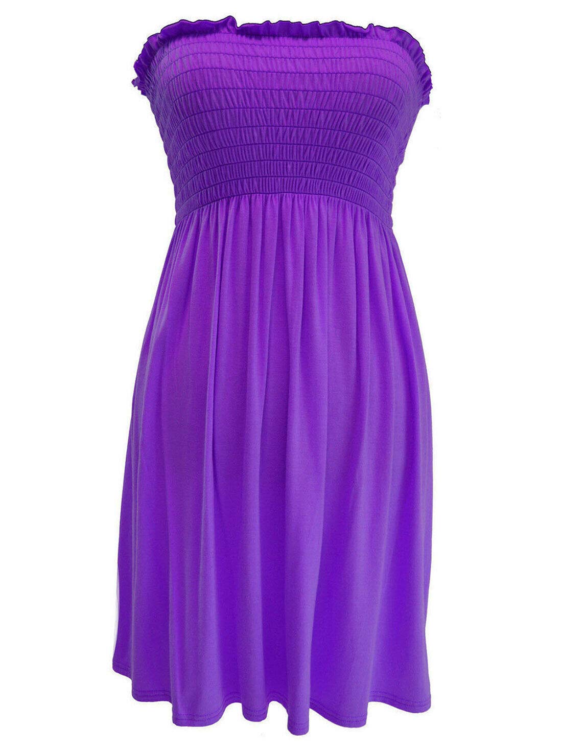 Stylewear Women's Purple Sheering Strapless Bandeau Top Plain Plus Size Boobtube Mini Dress
