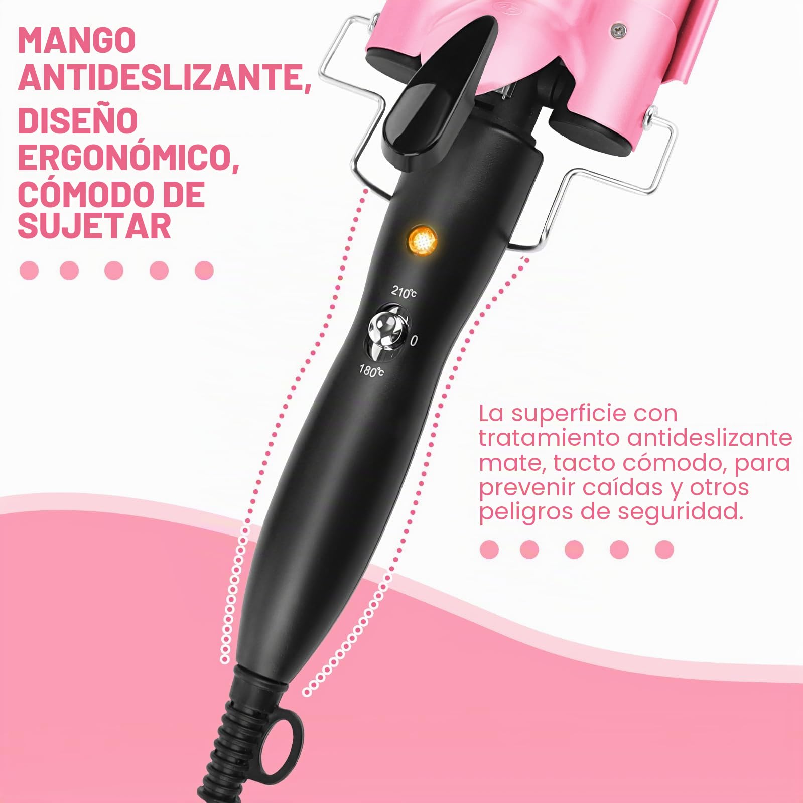 Rizador ondulado para el cabello, rizador de pelo con 3 barriles con temperatura ajustable, rizador de pelo ondulado, 25 mm, calentamiento rápido, gran onda para pelo largo y corto,