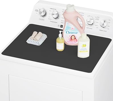 CSKY 1Pc Washer and Dryer Covers for the Top, 25.517.5, Black | Fabric, Anti-Crease Rolled Packaging, Non-Slip Rubber Base, Laundry Countertop Mat, Washer Dryer Topper for Top Load Machine