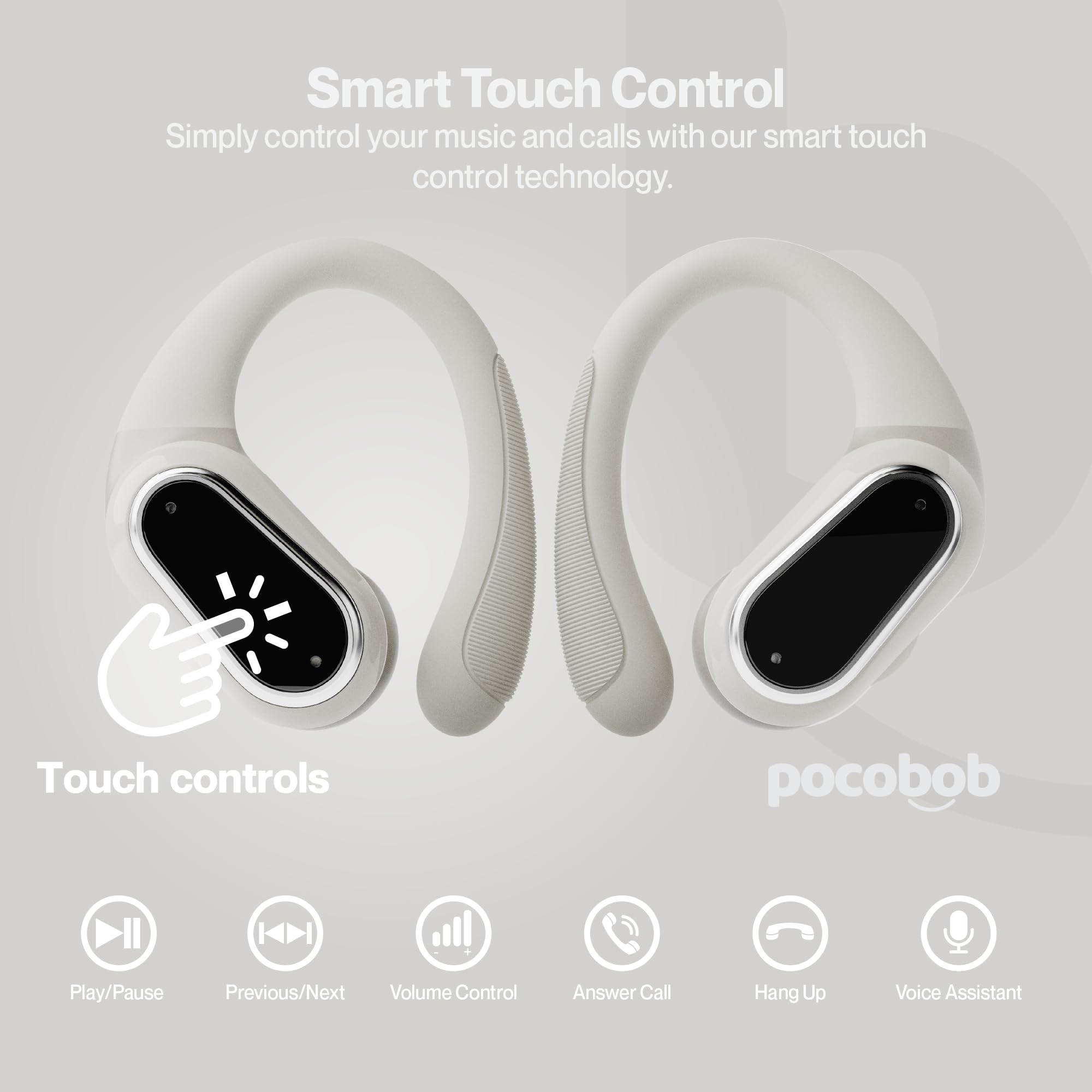 SP con archetti auricolari, Bluetooth 5.0, microfono, touch, IPX7, 30h di autonomia, USB-C – Auricolari wireless per fitness, corsa e outdoor (Beige)
