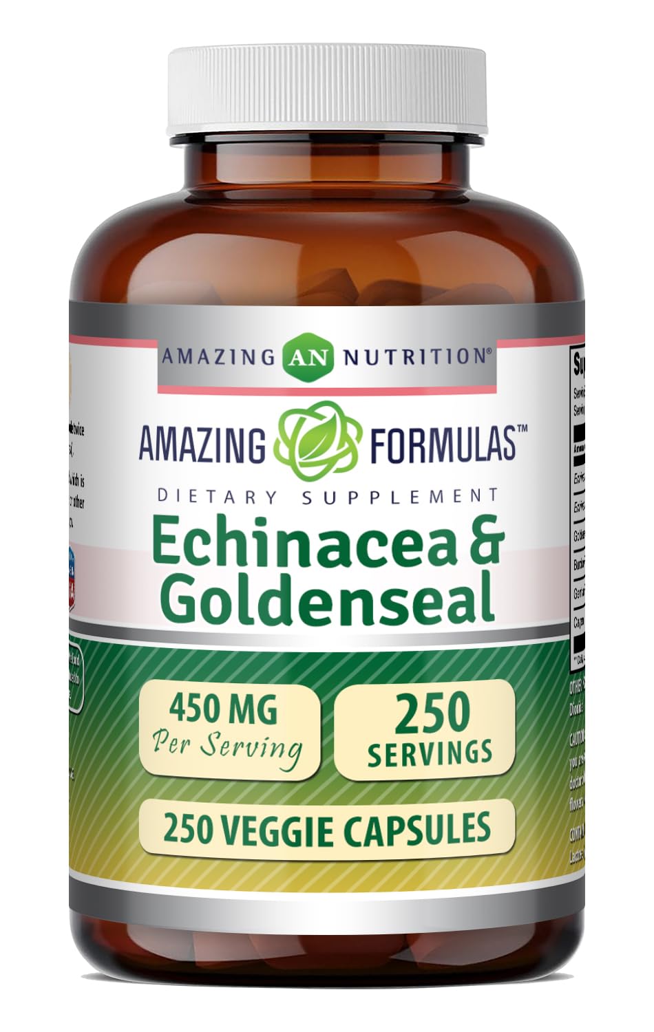 Amazing Formulas Echinacea with Goldenseal Supplement | 450 Mg | Veggie Capsules | Non-GMO | Gluten Free | Made in USA (1 Pack, 250 Count) 250 Count 250 Count (Pack of 1)