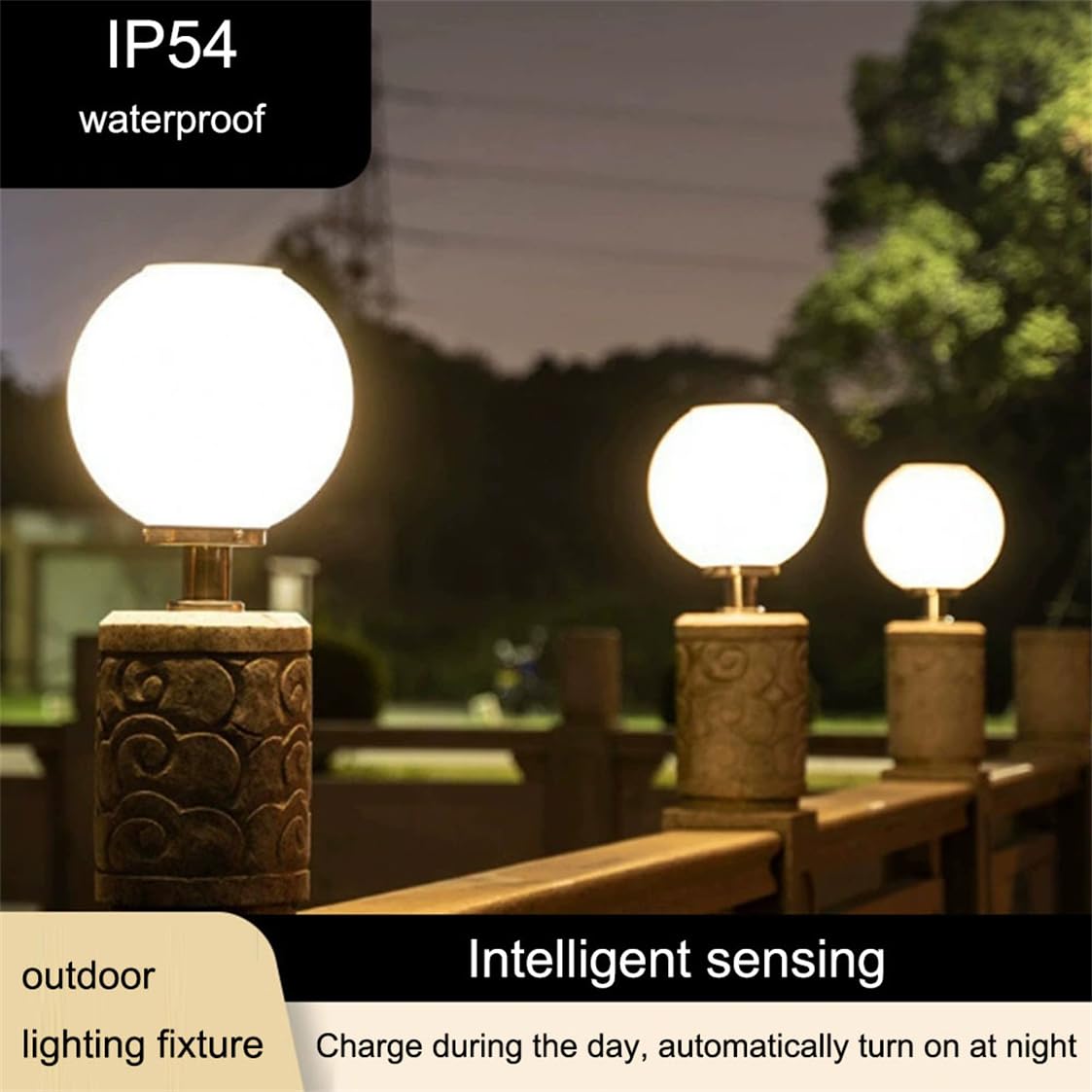 Illuminazione Solare Moderna Per Esterni Con Sfera Di Vetro Impermeabile Lampada A Colonna Solare Industriale Europea Con Base Di Montaggio Su Pilastro Apparecchi Di Illuminazione Per Patio