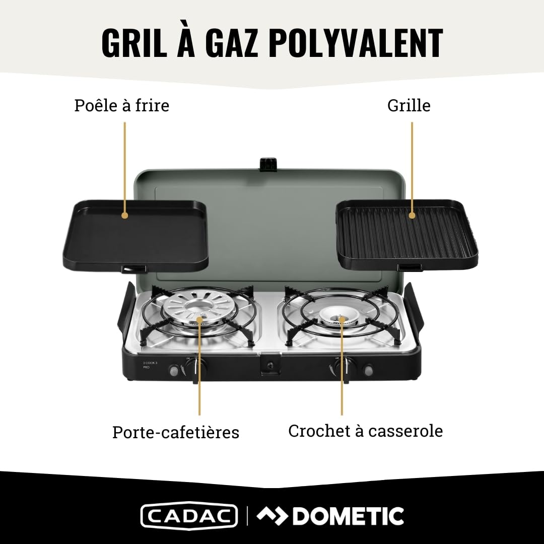 CADAC 2-Cook 3 Pro Deluxe 30mBar - Gril de table pour usage extérieur - Comprend un sac de rangement - Raclette - Noir - Vert - Barbecue