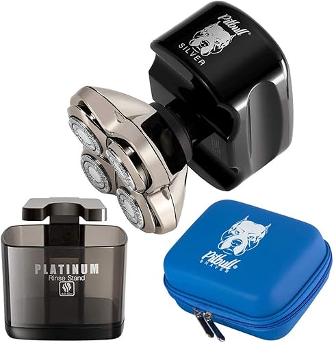 Skull Shaver Pitbull Silver PRO junto con Pitbull Travel Case y Platinum Rinse Stand Combo