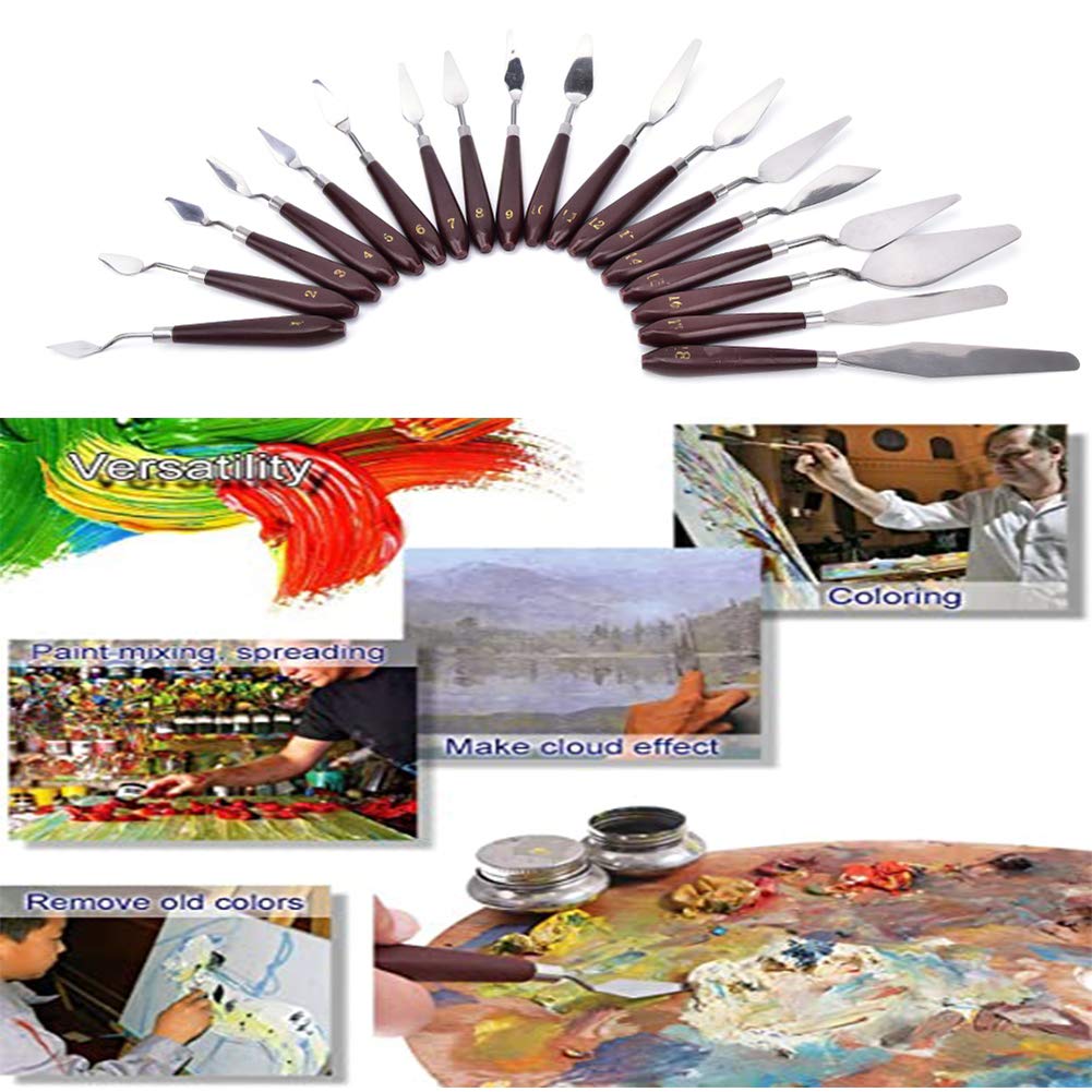 Holzmeißel, Palettenmesser, Spachtel-Set aus Edelstahl, Malpalettenmesser, Kunstwerkzeug-Set for Spezialeffekte in der Ölmalerei oder beim Mischen von Acrylfarben, 18-teilig