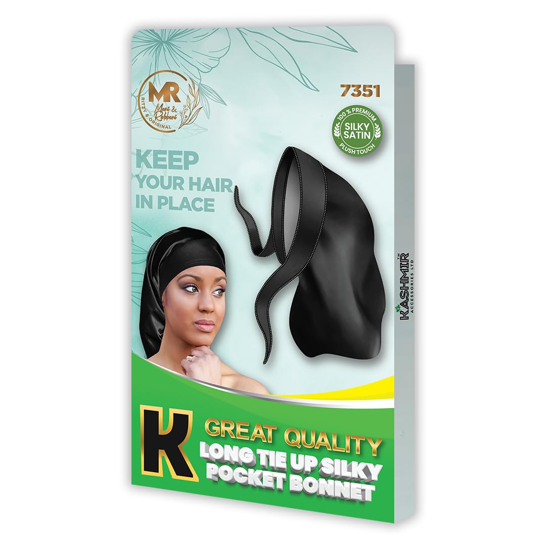 Kashmir Accessories Ltd Black Mr Long Tie Up Silky Pocket Bonnet - 7351