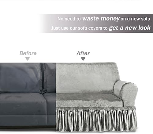 Miniatura 8 de NICEEC Funda para sofá biplaza, súper suave, 1 pieza, color gris claro, elástica, universal, de elastano, para sala de estar, fácil ajuste, lavable,