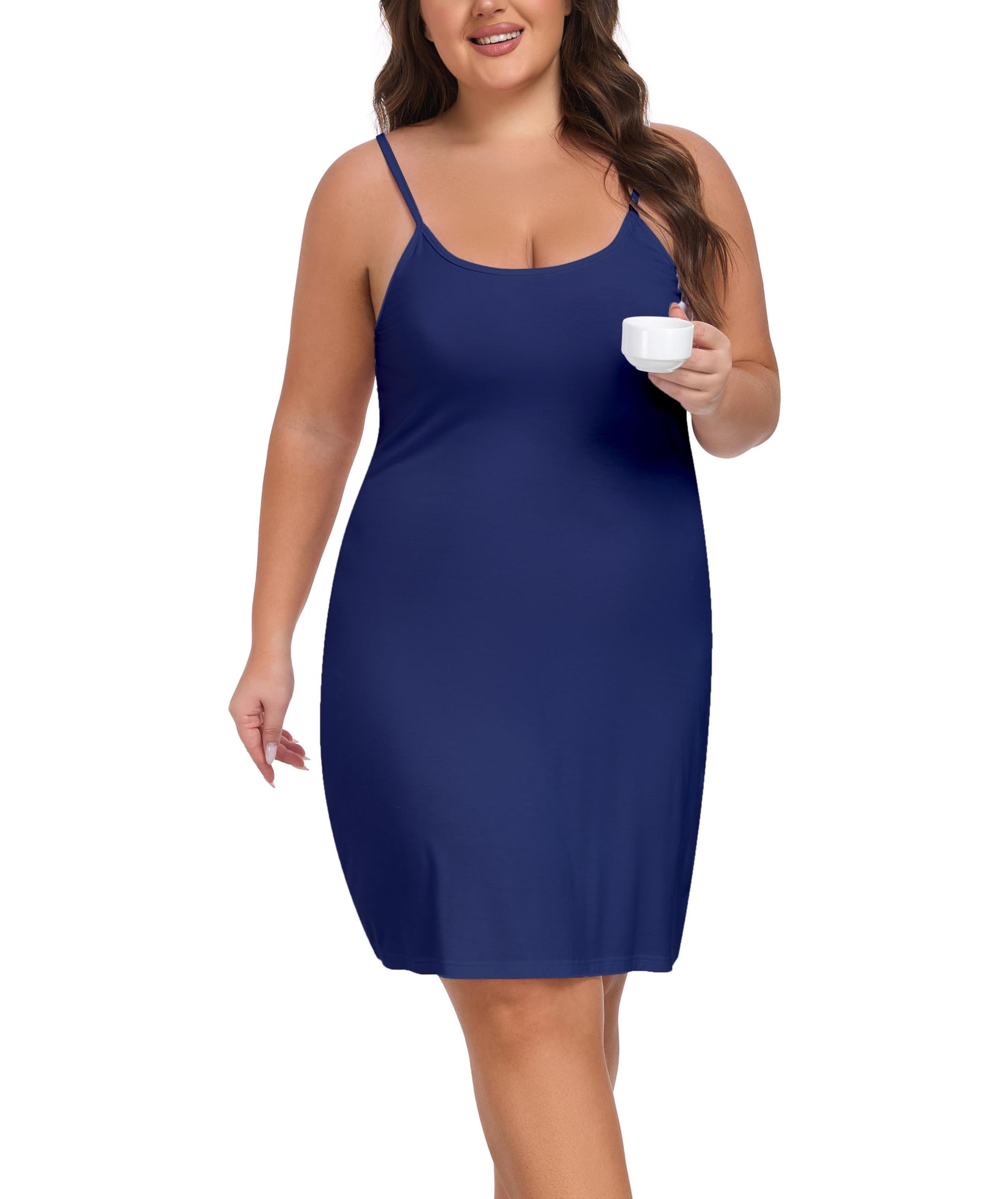 VOGMATE Kleid Spaghettiträger Damen Sexy Sommerkleid Knielang Ärmellos Große Größen Freizeitkleider Bodycon Dress