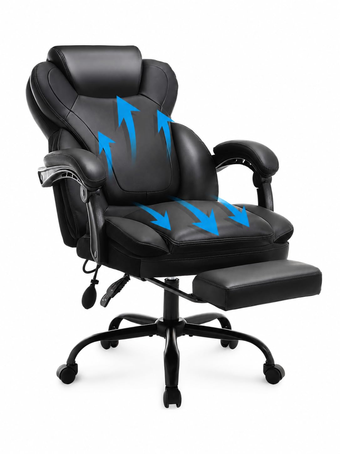 Bosmiller Ergonomischer Bürostuhl 180KG Verstellbare Schreibtischstuhl mit Hoher Rückenlehne und Breite Sitzfläche Hochklappbarer Armlehne Office Chair für Büro Computer Chefsessel
