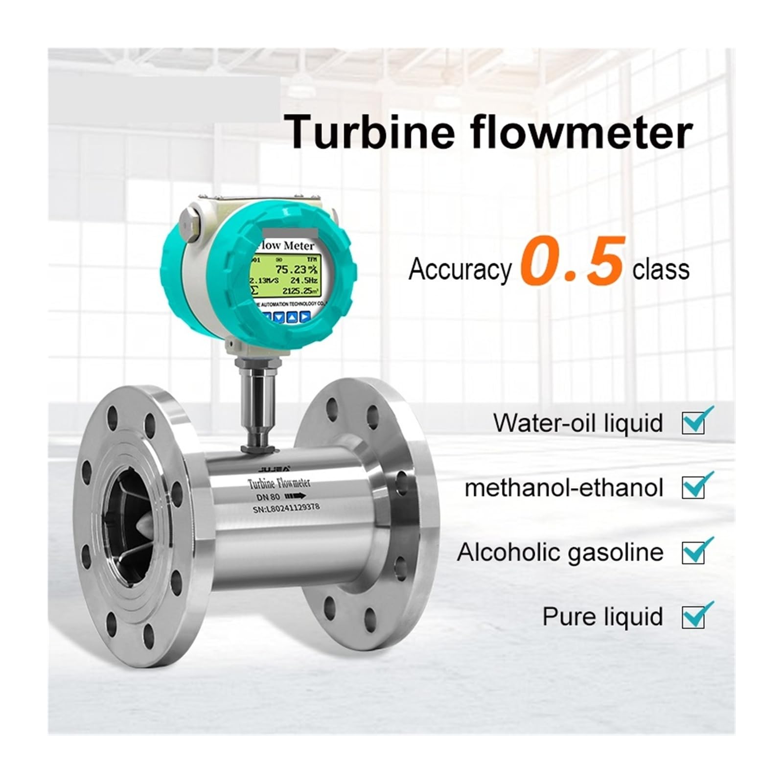 Caudalímetro de turbina for agua líquida, 4-20 mA, RS485, 24 V CC, sensor de flujo electromagnético con pantalla LCD Garantizar la estabilidad(DN65-4-20mA-SS304)